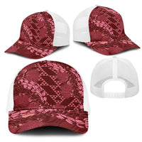Maroon Aloha Hawaii Mesh Trucker Cap Hawaiian Kakau Ohia Lehua Lei - Polynesian Pride