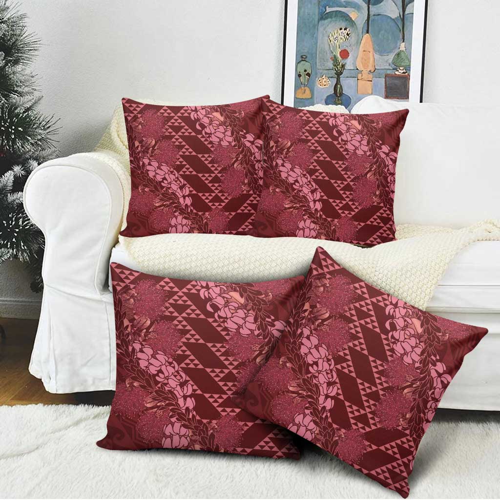 Maroon Aloha Hawaii Pillow Cover Hawaiian Kakau Ohia Lehua Lei - Polynesian Pride