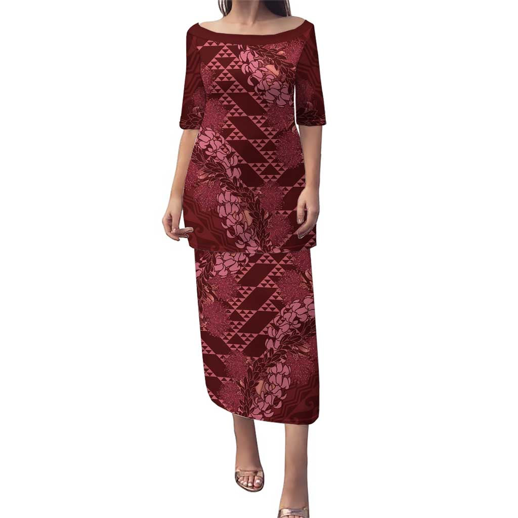 Maroon Aloha Hawaii Puletasi Hawaiian Kakau Ohia Lehua Lei - Polynesian Pride