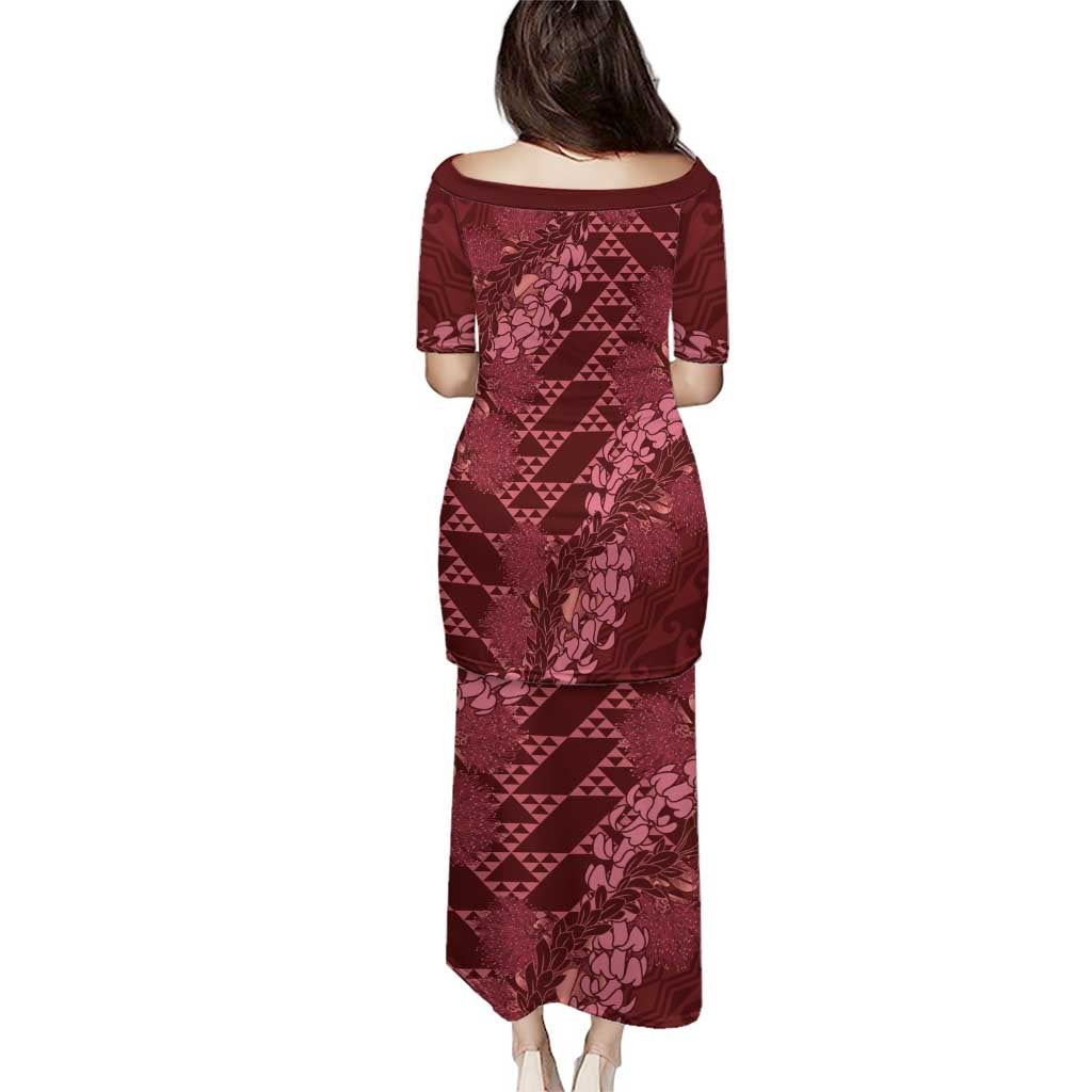 Maroon Aloha Hawaii Puletasi Hawaiian Kakau Ohia Lehua Lei - Polynesian Pride