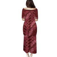 Maroon Aloha Hawaii Puletasi Hawaiian Kakau Ohia Lehua Lei - Polynesian Pride