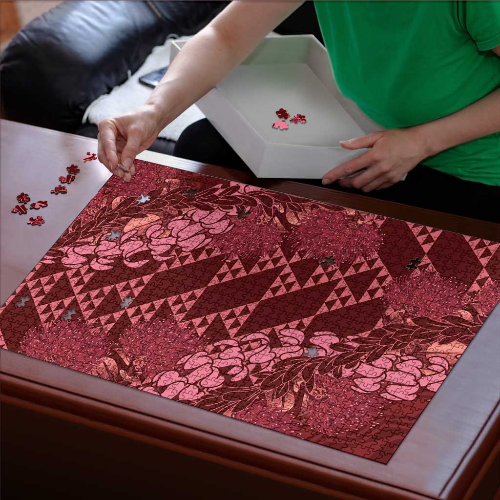 Maroon Aloha Hawaii Puzzle Hawaiian Kakau Ohia Lehua Lei - Polynesian Pride