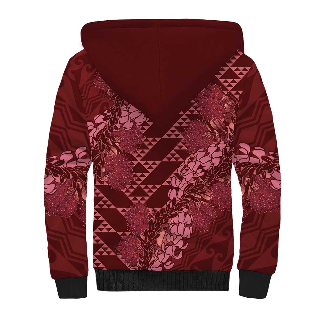 Maroon Aloha Hawaii Sherpa Hoodie Hawaiian Kakau Ohia Lehua Lei - Polynesian Pride
