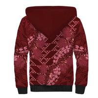Maroon Aloha Hawaii Sherpa Hoodie Hawaiian Kakau Ohia Lehua Lei - Polynesian Pride
