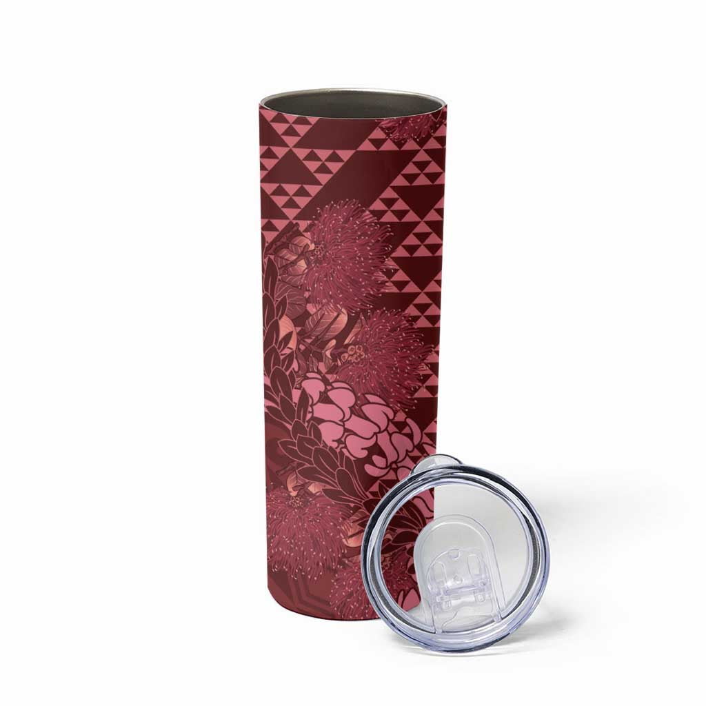 Maroon Aloha Hawaii Skinny Tumbler Hawaiian Kakau Ohia Lehua Lei - Polynesian Pride