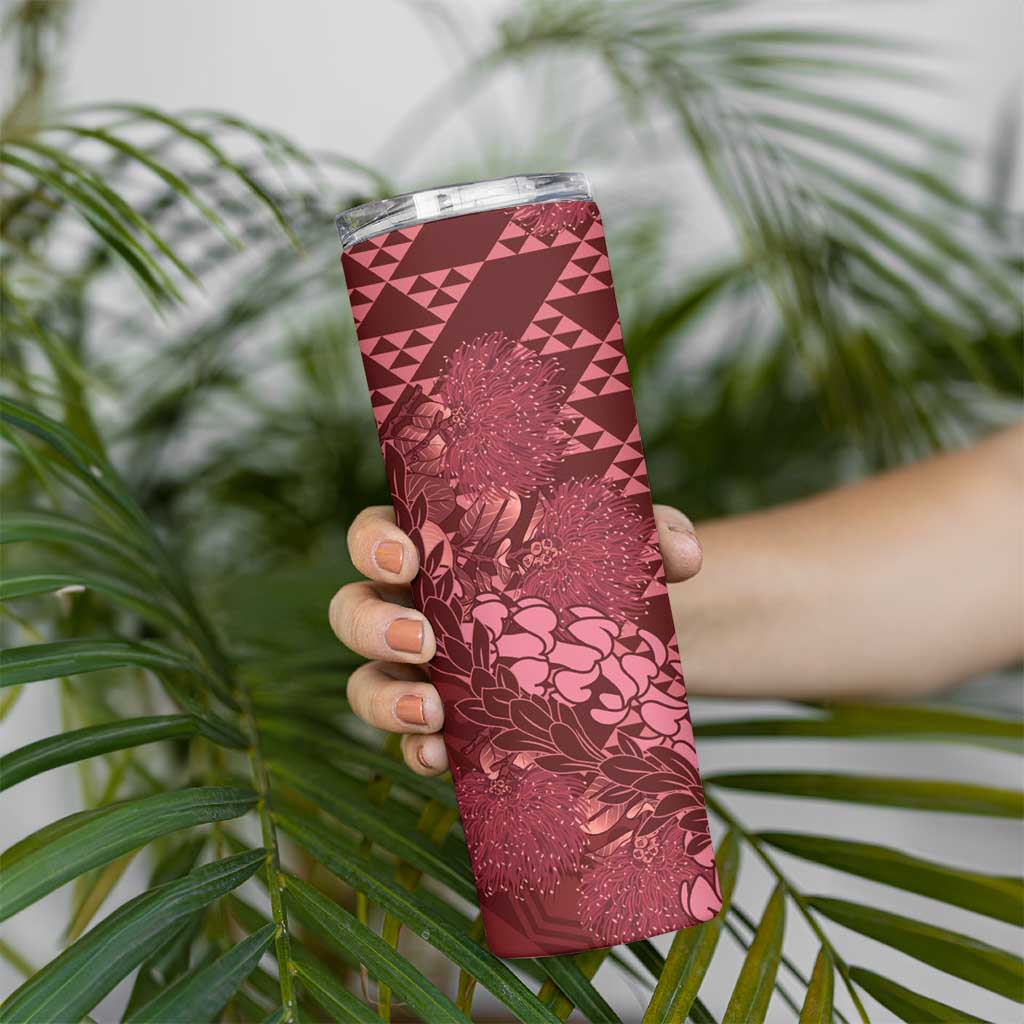 Maroon Aloha Hawaii Skinny Tumbler Hawaiian Kakau Ohia Lehua Lei - Polynesian Pride