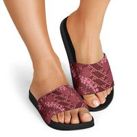Maroon Aloha Hawaii Slide Sandals Hawaiian Kakau Ohia Lehua Lei - Polynesian Pride