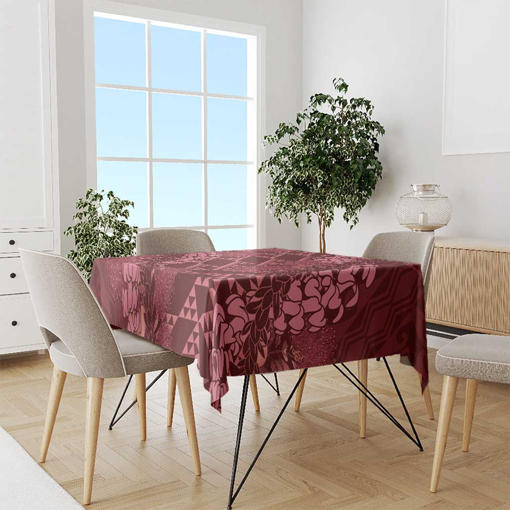 Maroon Aloha Hawaii Tablecloth Hawaiian Kakau Ohia Lehua Lei - Polynesian Pride