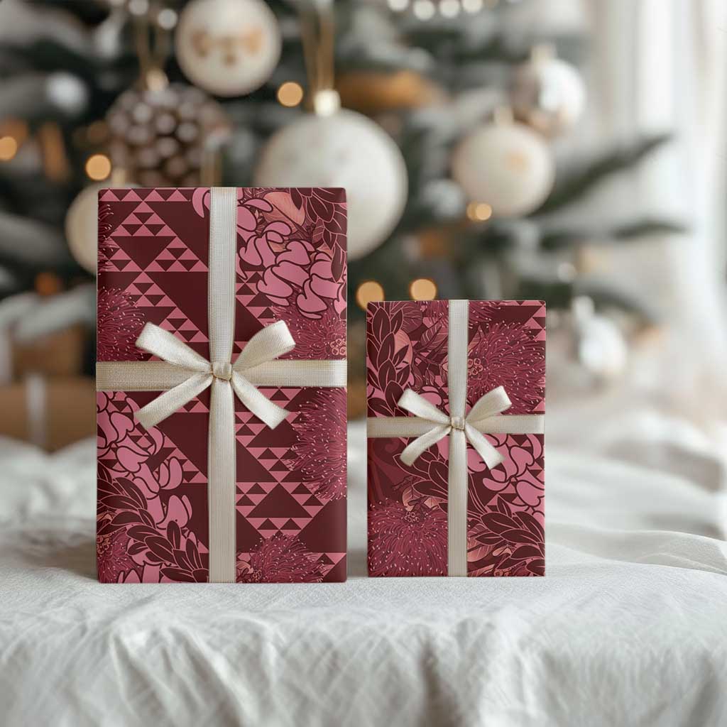 Maroon Aloha Hawaii Wrapping Paper Hawaiian Kakau Ohia Lehua Lei - Polynesian Pride