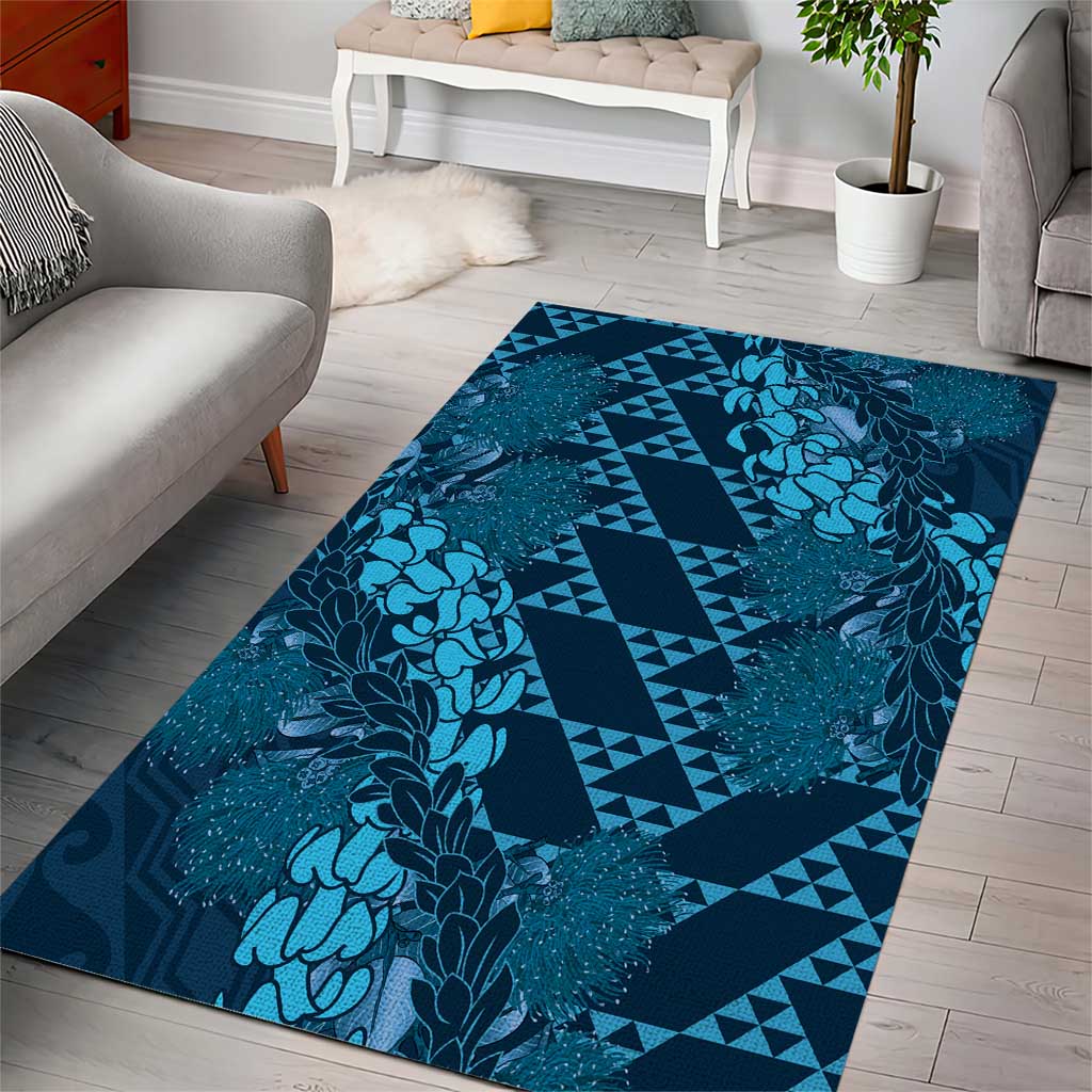 Naval Night Aloha Hawaii Area Rug Hawaiian Kakau Ohia Lehua Lei - Polynesian Pride