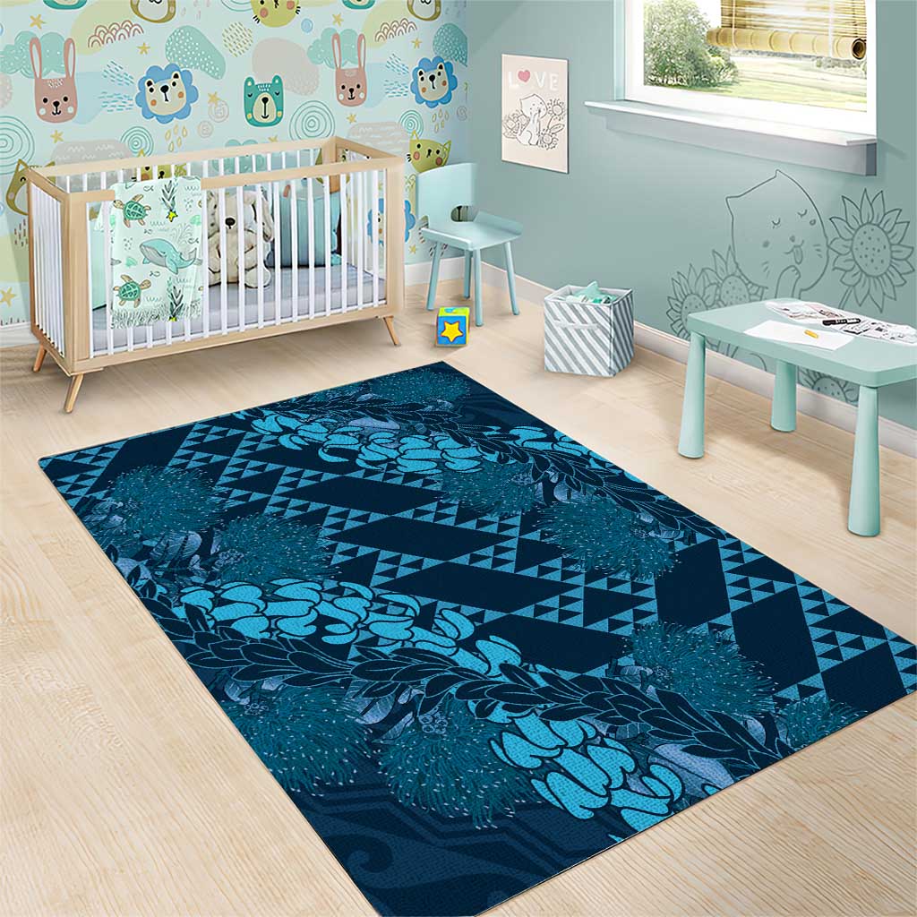 Naval Night Aloha Hawaii Area Rug Hawaiian Kakau Ohia Lehua Lei - Polynesian Pride