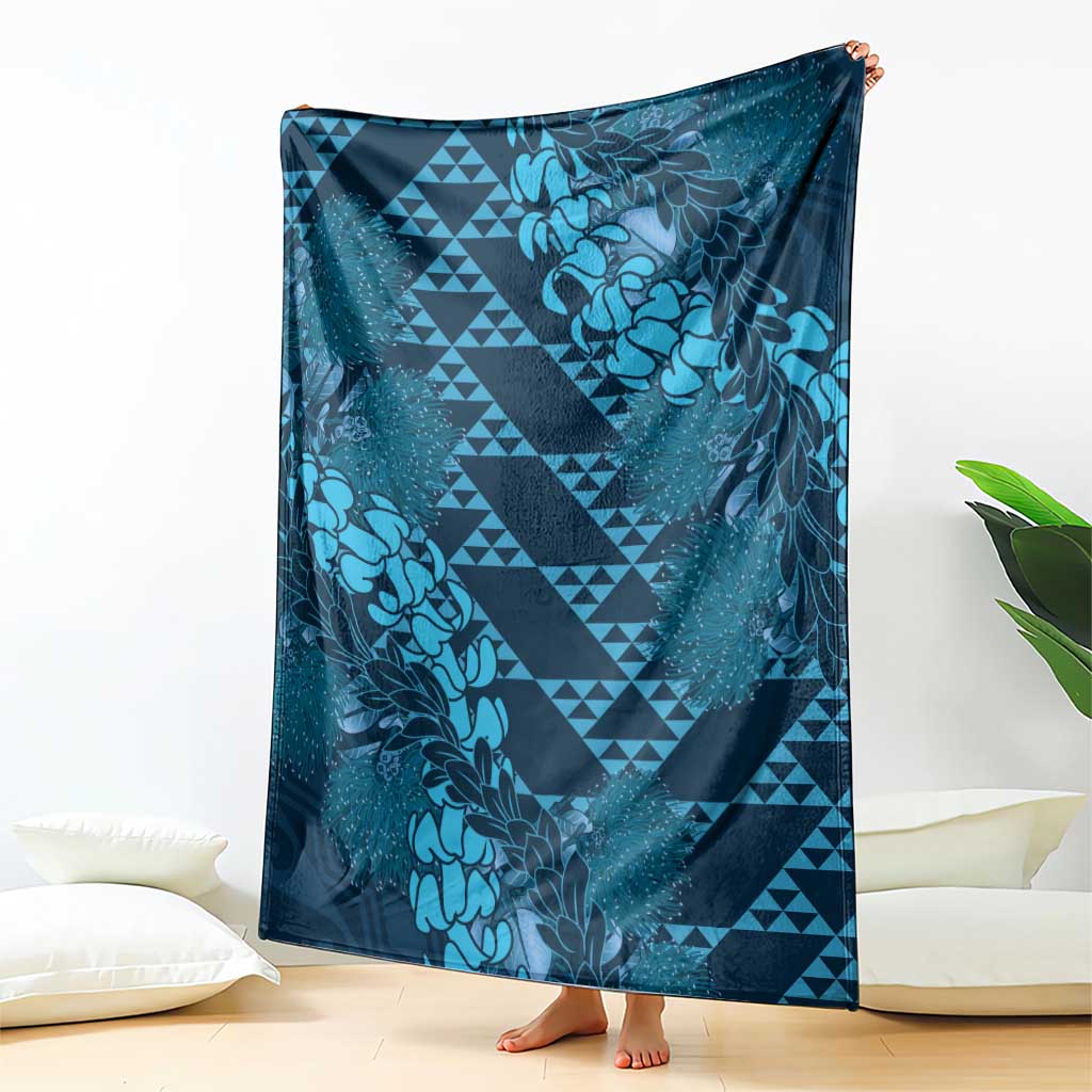 Naval Night Aloha Hawaii Blanket Hawaiian Kakau Ohia Lehua Lei - Polynesian Pride