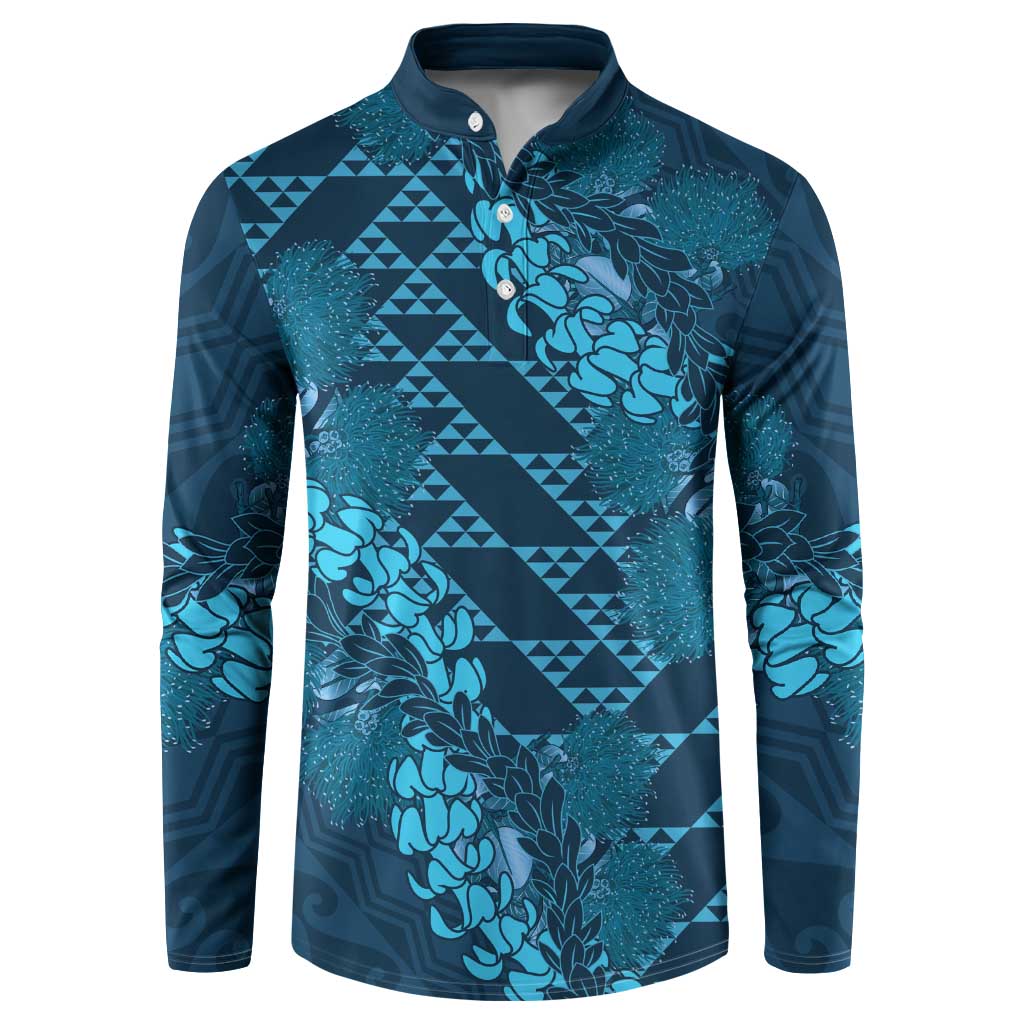 Naval Night Aloha Hawaii Button Sweatshirt Hawaiian Kakau Ohia Lehua Lei LT14 Blue - Polynesian Pride