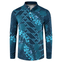 Naval Night Aloha Hawaii Button Sweatshirt Hawaiian Kakau Ohia Lehua Lei LT14 Blue - Polynesian Pride