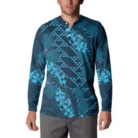 Naval Night Aloha Hawaii Button Sweatshirt Hawaiian Kakau Ohia Lehua Lei LT14 - Polynesian Pride