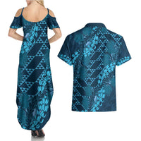 Naval Night Aloha Hawaii Couples Matching Summer Maxi Dress and Hawaiian Shirt Hawaiian Kakau Ohia Lehua Lei LT14 - Polynesian Pride