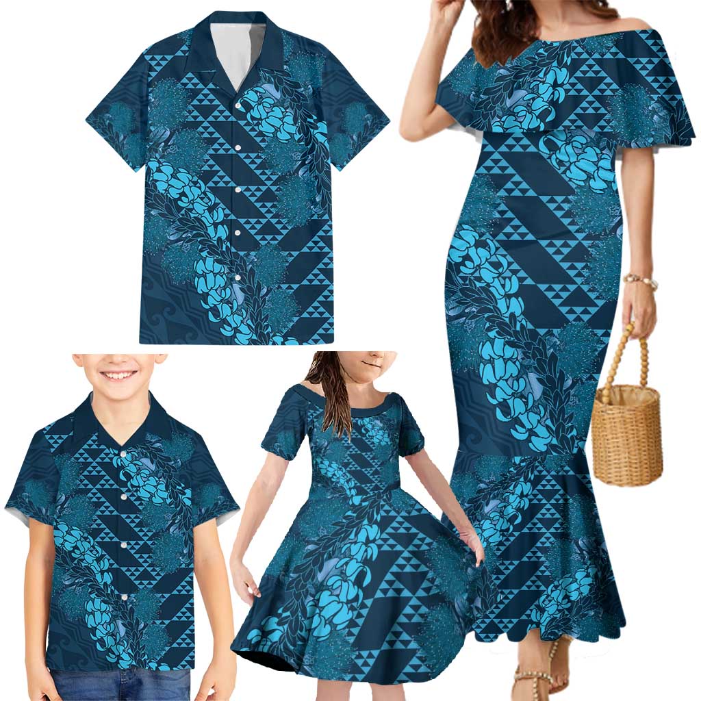 Naval Night Aloha Hawaii Family Matching Mermaid Dress and Hawaiian Shirt Hawaiian Kakau Ohia Lehua Lei LT14 - Polynesian Pride