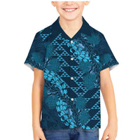 Naval Night Aloha Hawaii Family Matching Mermaid Dress and Hawaiian Shirt Hawaiian Kakau Ohia Lehua Lei LT14 Son's Shirt Blue - Polynesian Pride