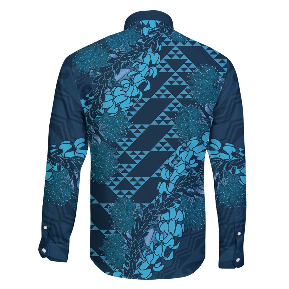 Naval Night Aloha Hawaii Family Matching Off The Shoulder Long Sleeve Dress and Hawaiian Shirt Hawaiian Kakau Ohia Lehua Lei LT14 - Polynesian Pride