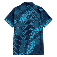 Naval Night Aloha Hawaii Family Matching Off Shoulder Maxi Dress and Hawaiian Shirt Hawaiian Kakau Ohia Lehua Lei LT14 - Polynesian Pride