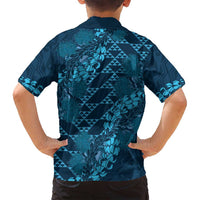Naval Night Aloha Hawaii Family Matching Off Shoulder Short Dress and Hawaiian Shirt Hawaiian Kakau Ohia Lehua Lei LT14 - Polynesian Pride