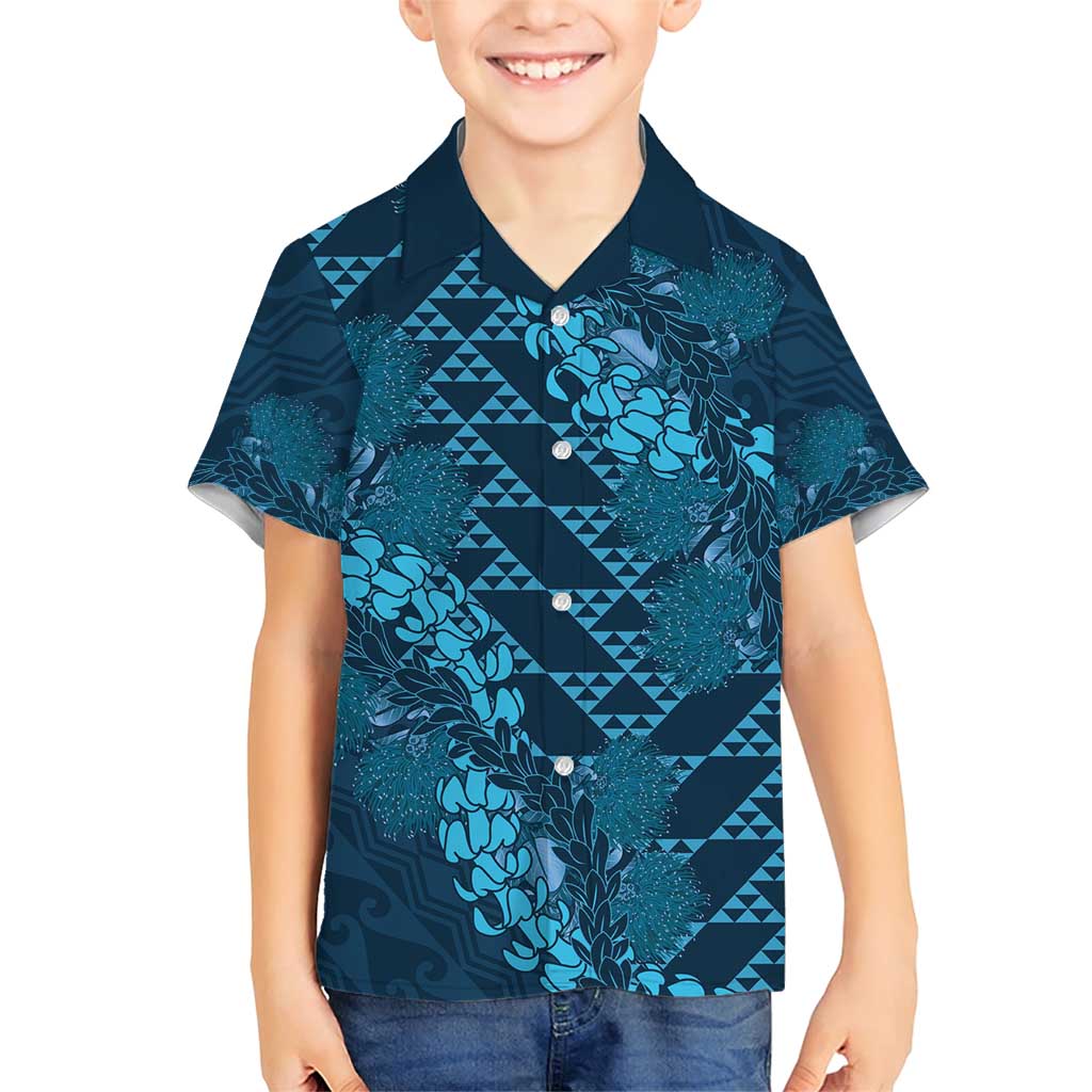 Naval Night Aloha Hawaii Family Matching Short Sleeve Bodycon Dress and Hawaiian Shirt Hawaiian Kakau Ohia Lehua Lei LT14 Son's Shirt Blue - Polynesian Pride