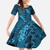 Naval Night Aloha Hawaii Family Matching Tank Maxi Dress and Hawaiian Shirt Hawaiian Kakau Ohia Lehua Lei LT14 Daughter's Dress Blue - Polynesian Pride