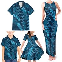 Naval Night Aloha Hawaii Family Matching Tank Maxi Dress and Hawaiian Shirt Hawaiian Kakau Ohia Lehua Lei LT14 - Polynesian Pride