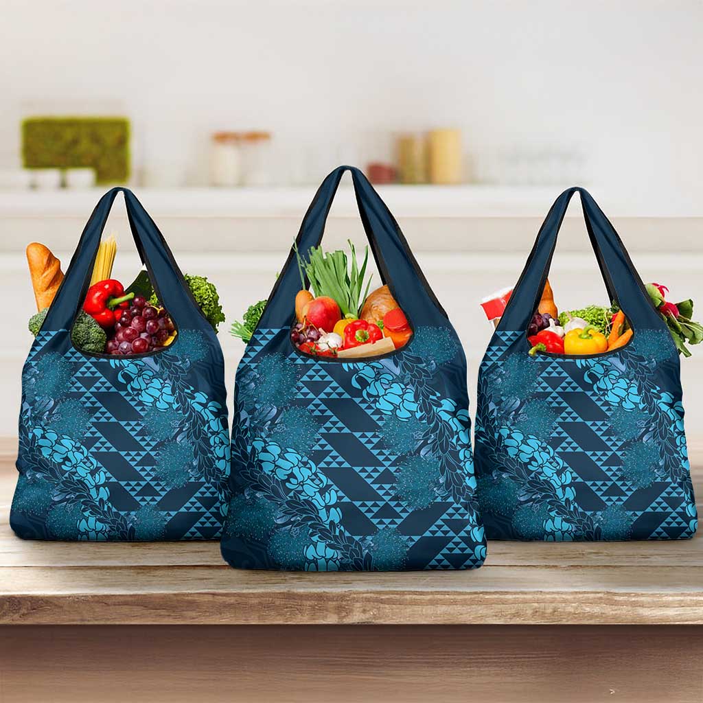 Naval Night Aloha Hawaii Grocery Bag Hawaiian Kakau Ohia Lehua Lei - Polynesian Pride