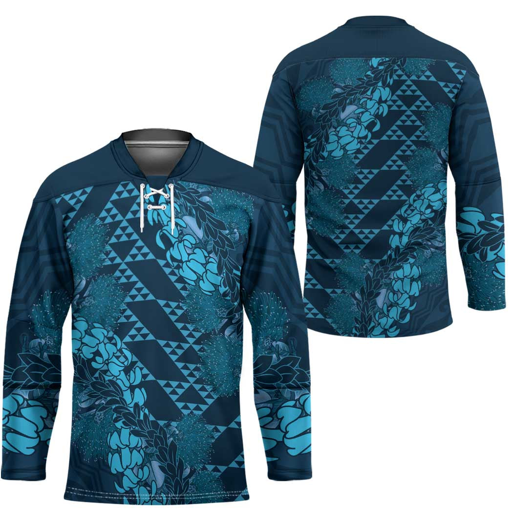 Naval Night Aloha Hawaii Hockey Jersey Hawaiian Kakau Ohia Lehua Lei - Polynesian Pride