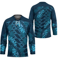 Naval Night Aloha Hawaii Hockey Jersey Hawaiian Kakau Ohia Lehua Lei - Polynesian Pride