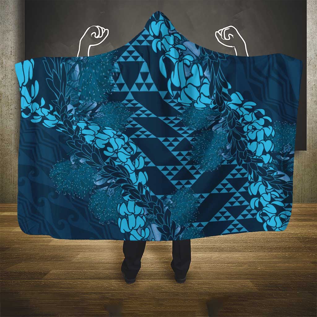 Naval Night Aloha Hawaii Hooded Blanket Hawaiian Kakau Ohia Lehua Lei - Polynesian Pride
