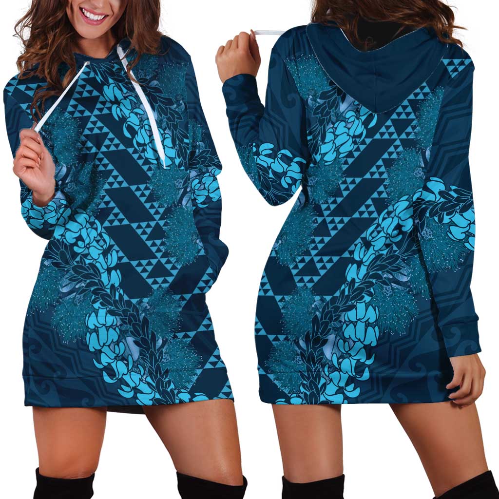Naval Night Aloha Hawaii Hoodie Dress Hawaiian Kakau Ohia Lehua Lei - Polynesian Pride
