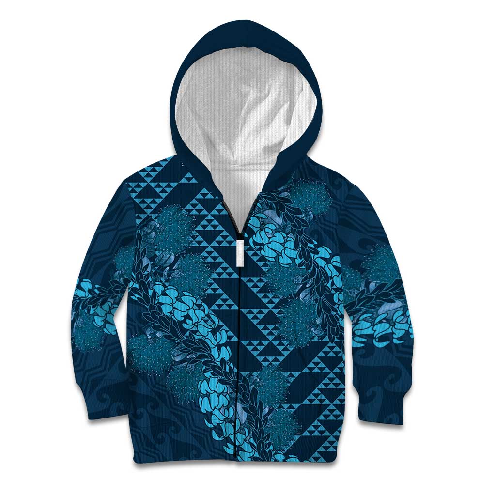Naval Night Aloha Hawaii Kid Hoodie Hawaiian Kakau Ohia Lehua Lei - Polynesian Pride