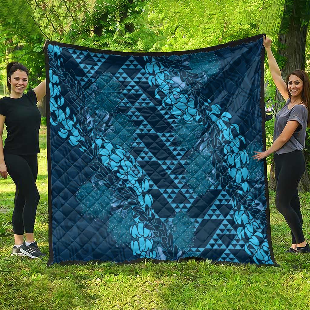 Naval Night Aloha Hawaii Quilt Hawaiian Kakau Ohia Lehua Lei - Polynesian Pride