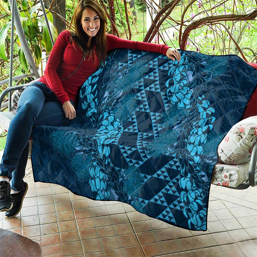 Naval Night Aloha Hawaii Quilt Hawaiian Kakau Ohia Lehua Lei - Polynesian Pride