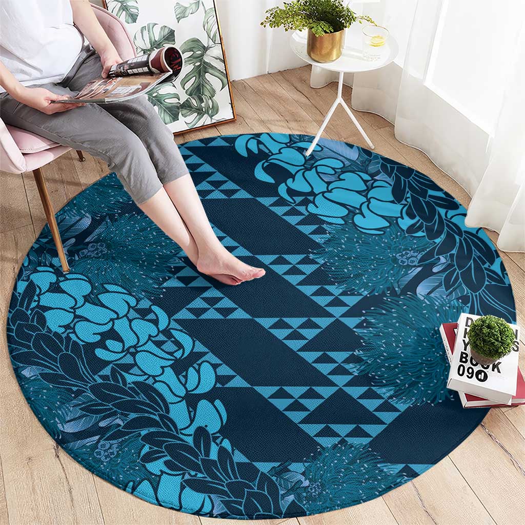 Naval Night Aloha Hawaii Round Carpet Hawaiian Kakau Ohia Lehua Lei - Polynesian Pride