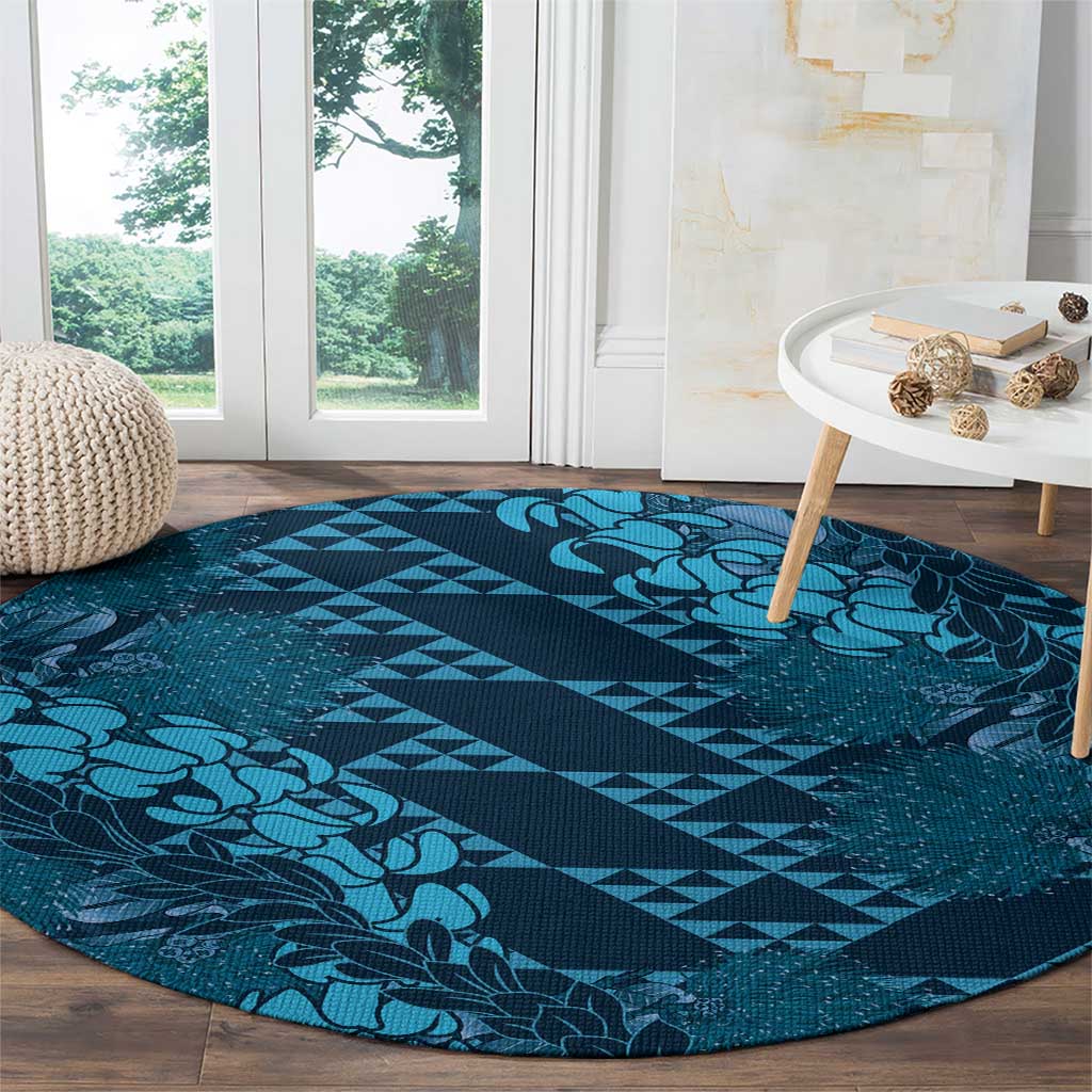 Naval Night Aloha Hawaii Round Carpet Hawaiian Kakau Ohia Lehua Lei - Polynesian Pride