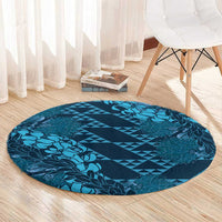 Naval Night Aloha Hawaii Round Carpet Hawaiian Kakau Ohia Lehua Lei - Polynesian Pride