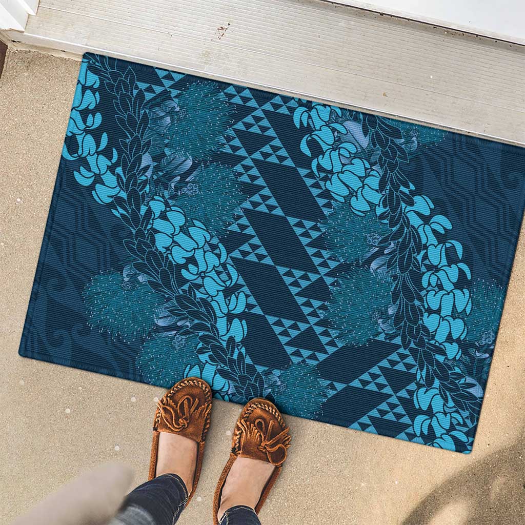 Naval Night Aloha Hawaii Rubber Doormat Hawaiian Kakau Ohia Lehua Lei - Polynesian Pride