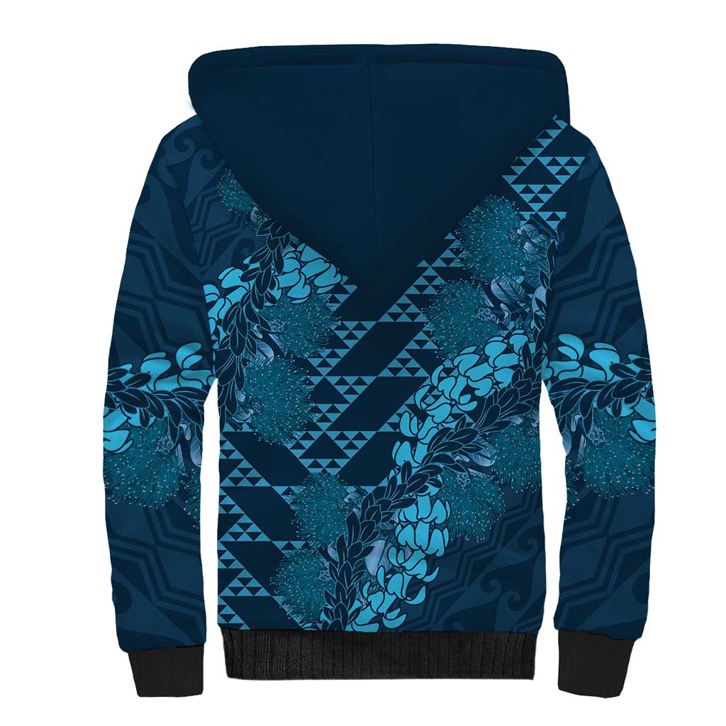 Naval Night Aloha Hawaii Sherpa Hoodie Hawaiian Kakau Ohia Lehua Lei - Polynesian Pride