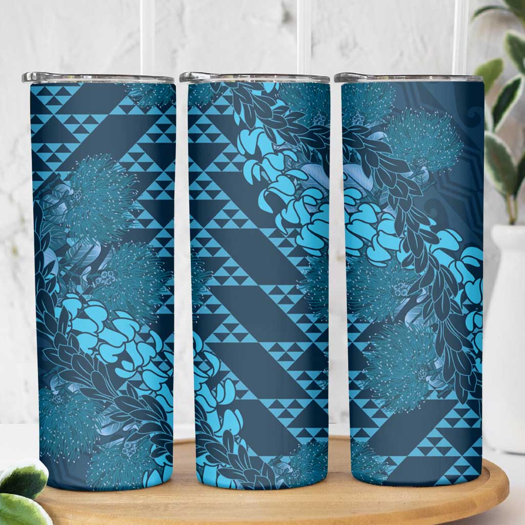 Naval Night Aloha Hawaii Skinny Tumbler Hawaiian Kakau Ohia Lehua Lei - Polynesian Pride