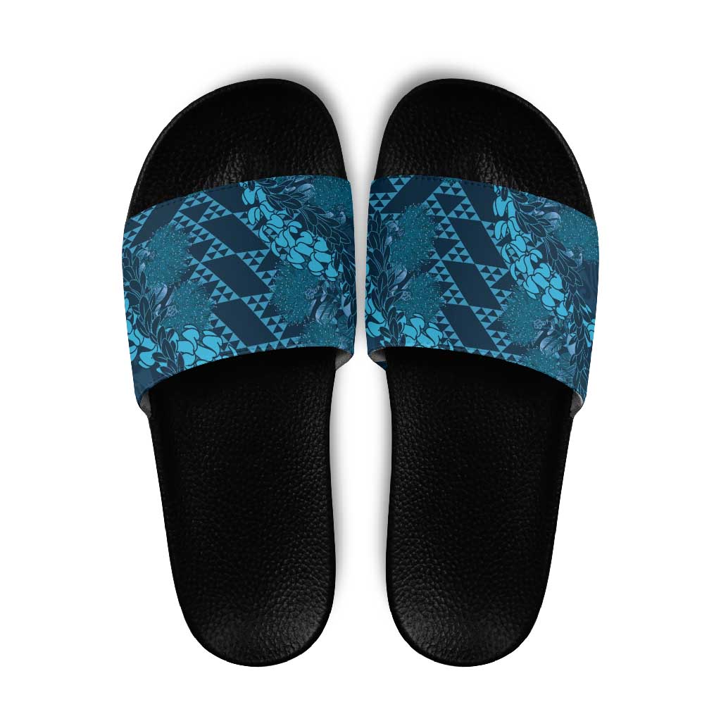 Naval Night Aloha Hawaii Slide Sandals Hawaiian Kakau Ohia Lehua Lei - Polynesian Pride