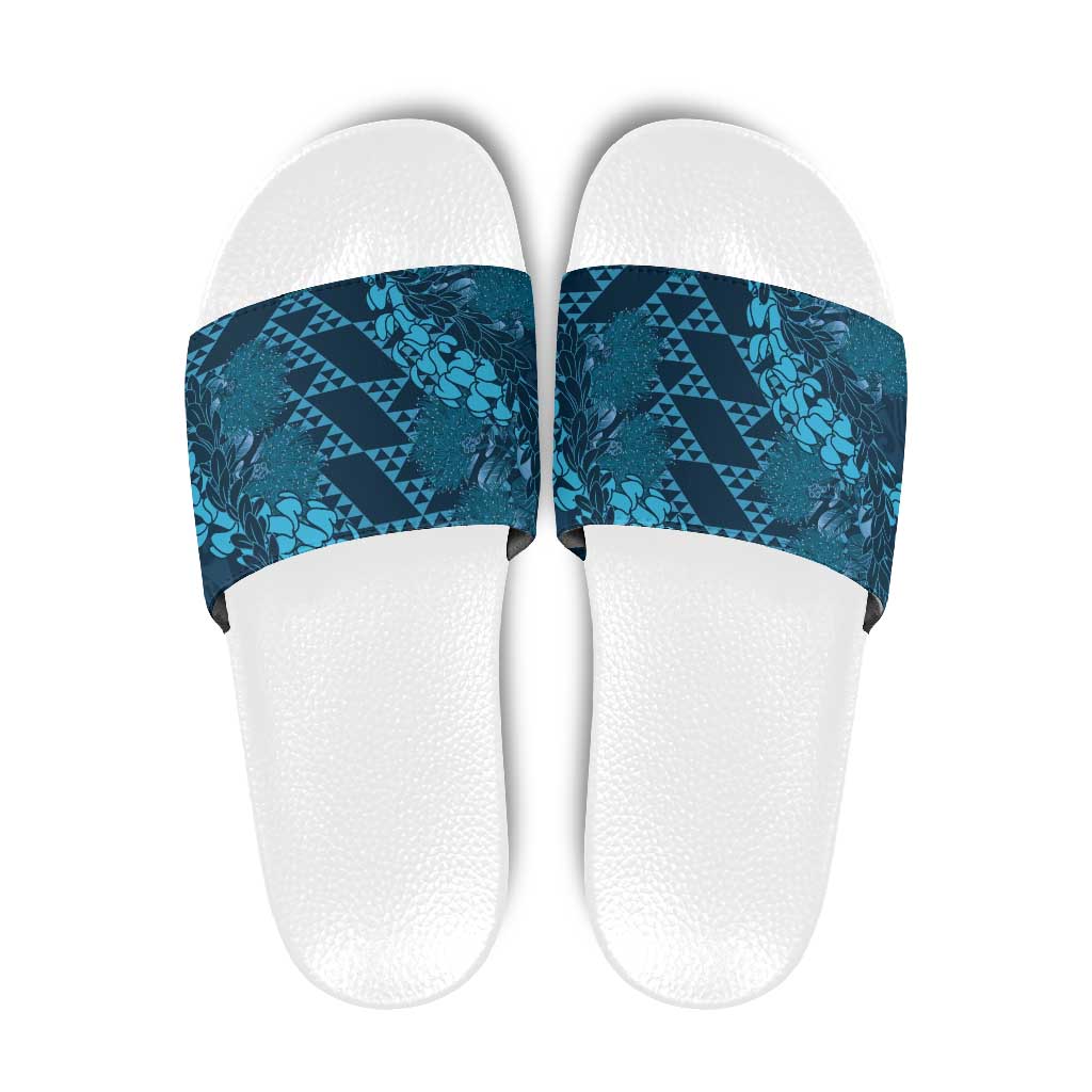 Naval Night Aloha Hawaii Slide Sandals Hawaiian Kakau Ohia Lehua Lei - Polynesian Pride