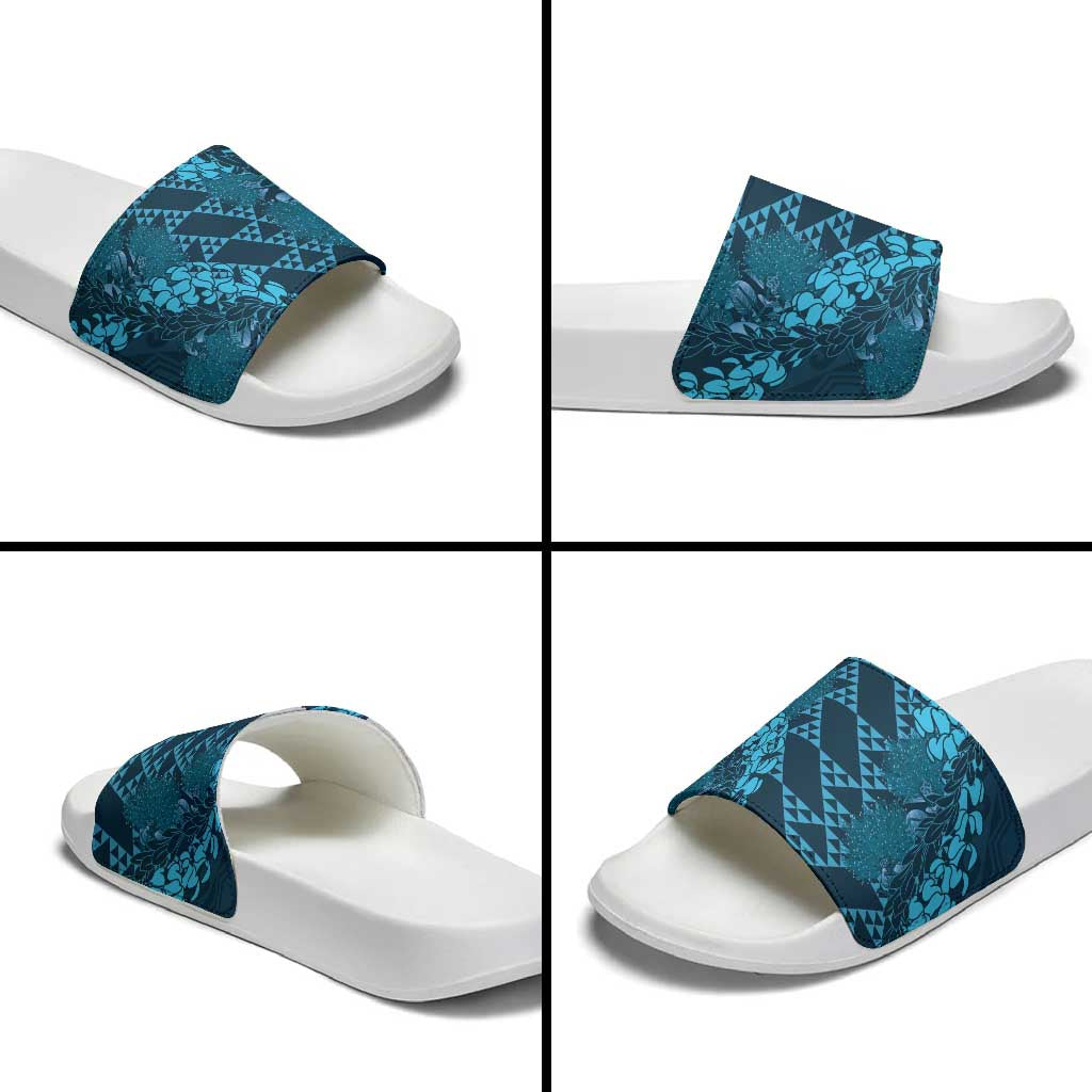 Naval Night Aloha Hawaii Slide Sandals Hawaiian Kakau Ohia Lehua Lei - Polynesian Pride