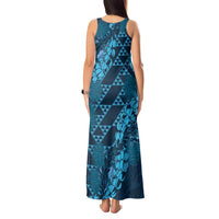 Naval Night Aloha Hawaii Tank Maxi Dress Hawaiian Kakau Ohia Lehua Lei - Polynesian Pride