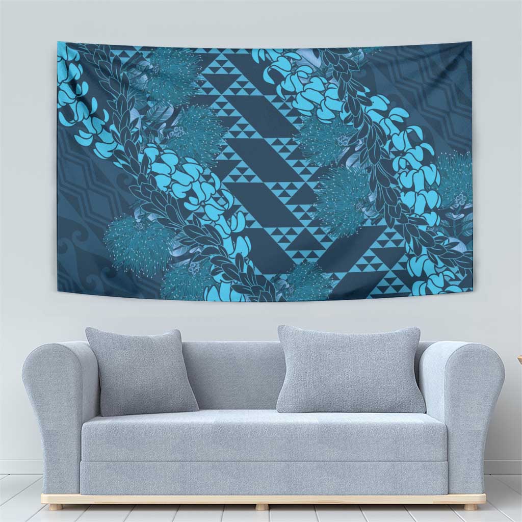 Naval Night Aloha Hawaii Tapestry Hawaiian Kakau Ohia Lehua Lei - Polynesian Pride
