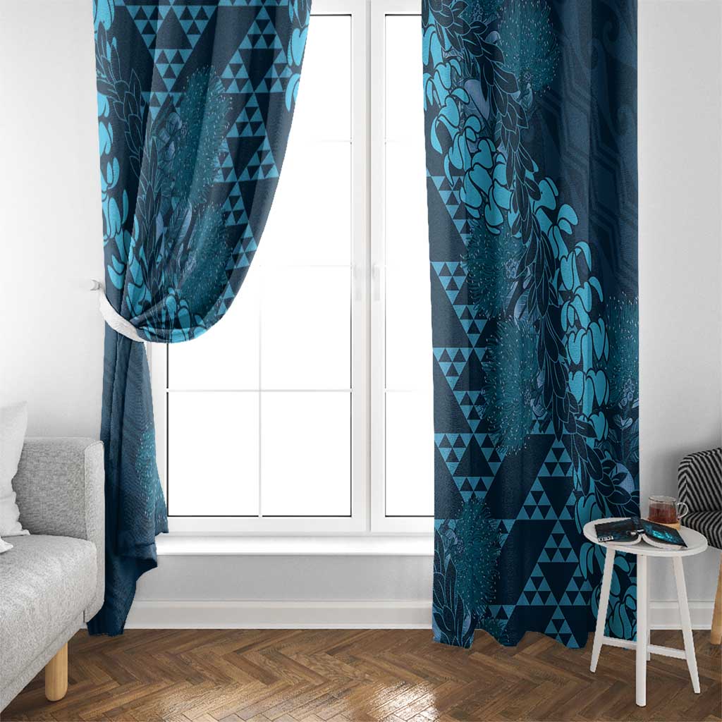 Naval Night Aloha Hawaii Window Curtain Hawaiian Kakau Ohia Lehua Lei - Polynesian Pride