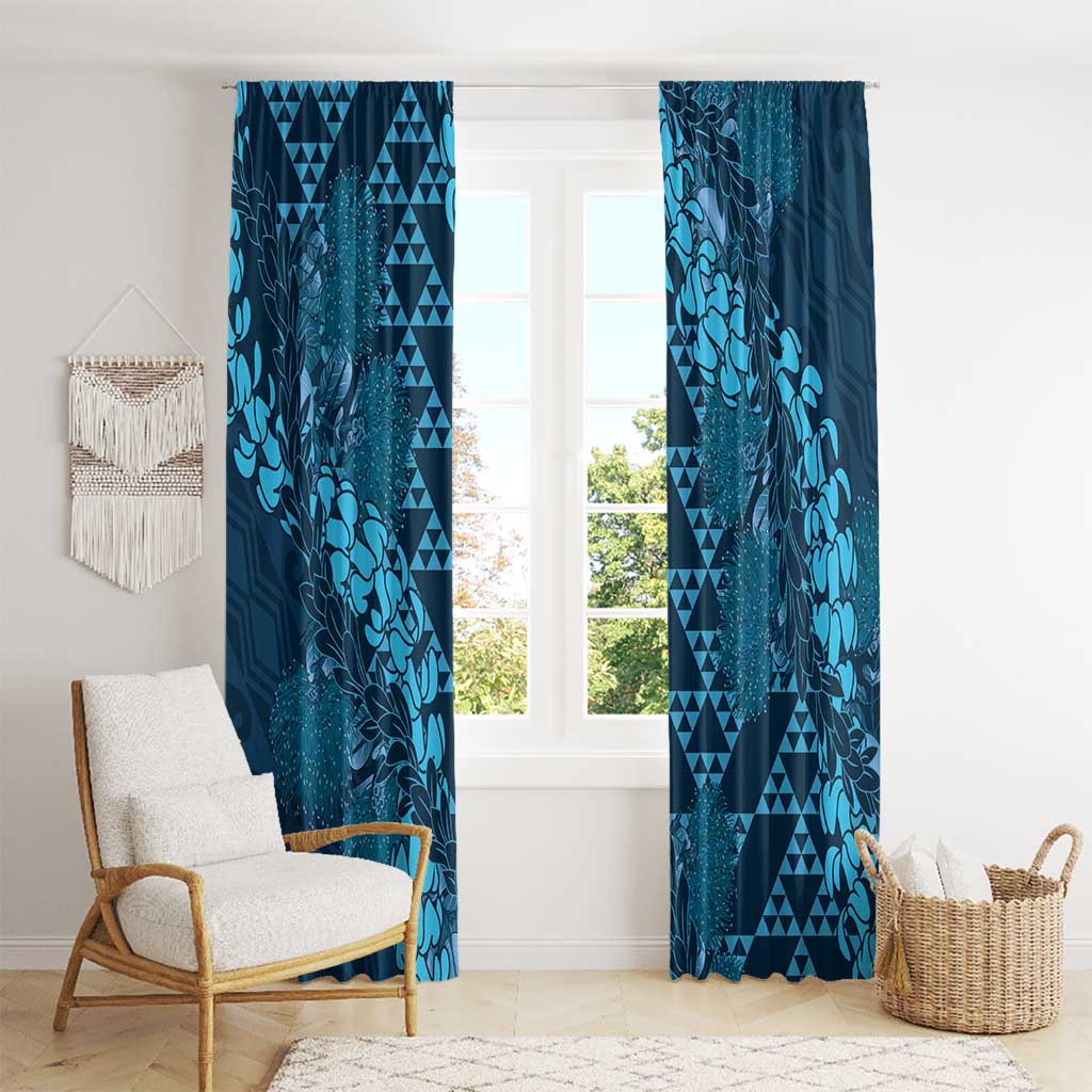Naval Night Aloha Hawaii Window Curtain Hawaiian Kakau Ohia Lehua Lei - Polynesian Pride