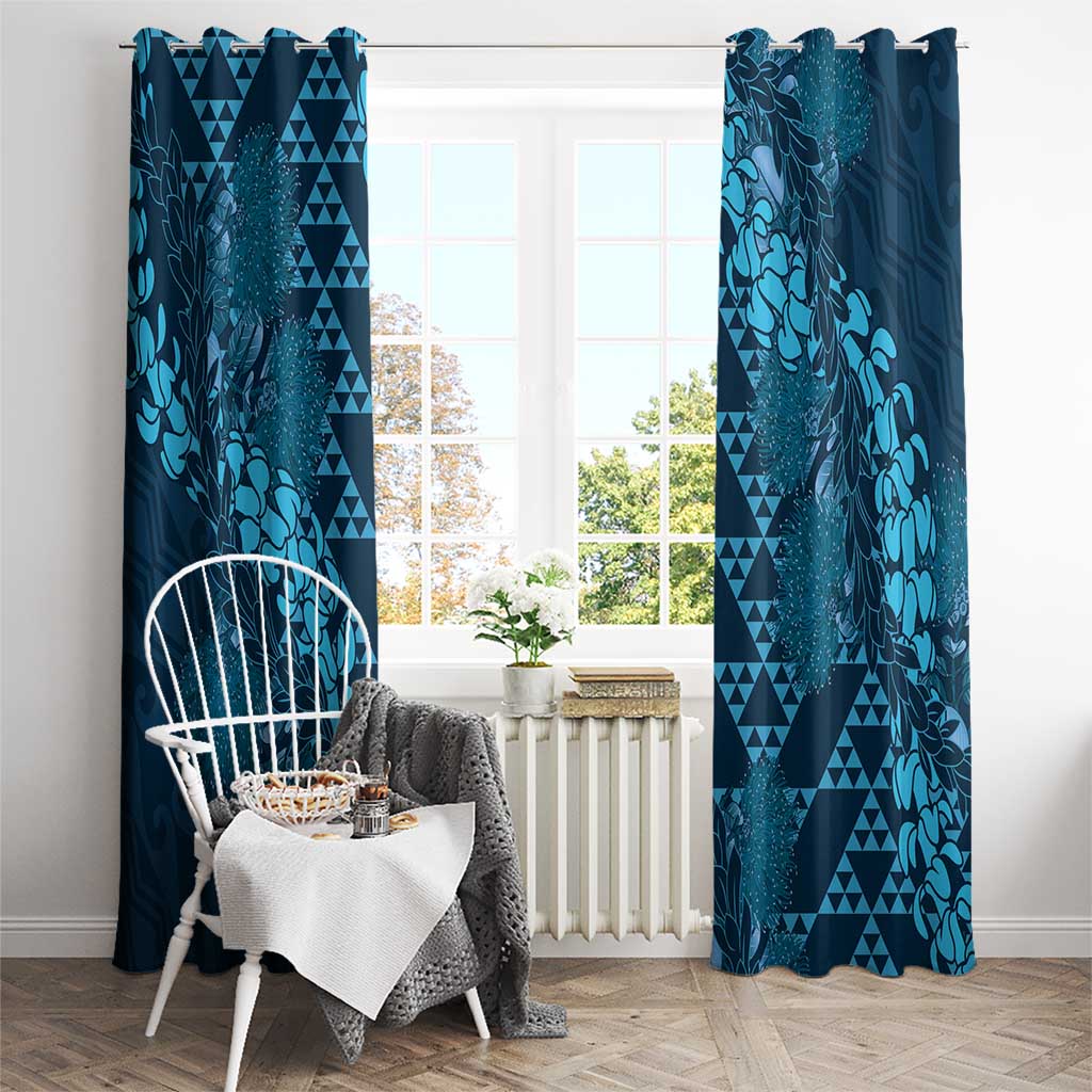 Naval Night Aloha Hawaii Window Curtain Hawaiian Kakau Ohia Lehua Lei - Polynesian Pride